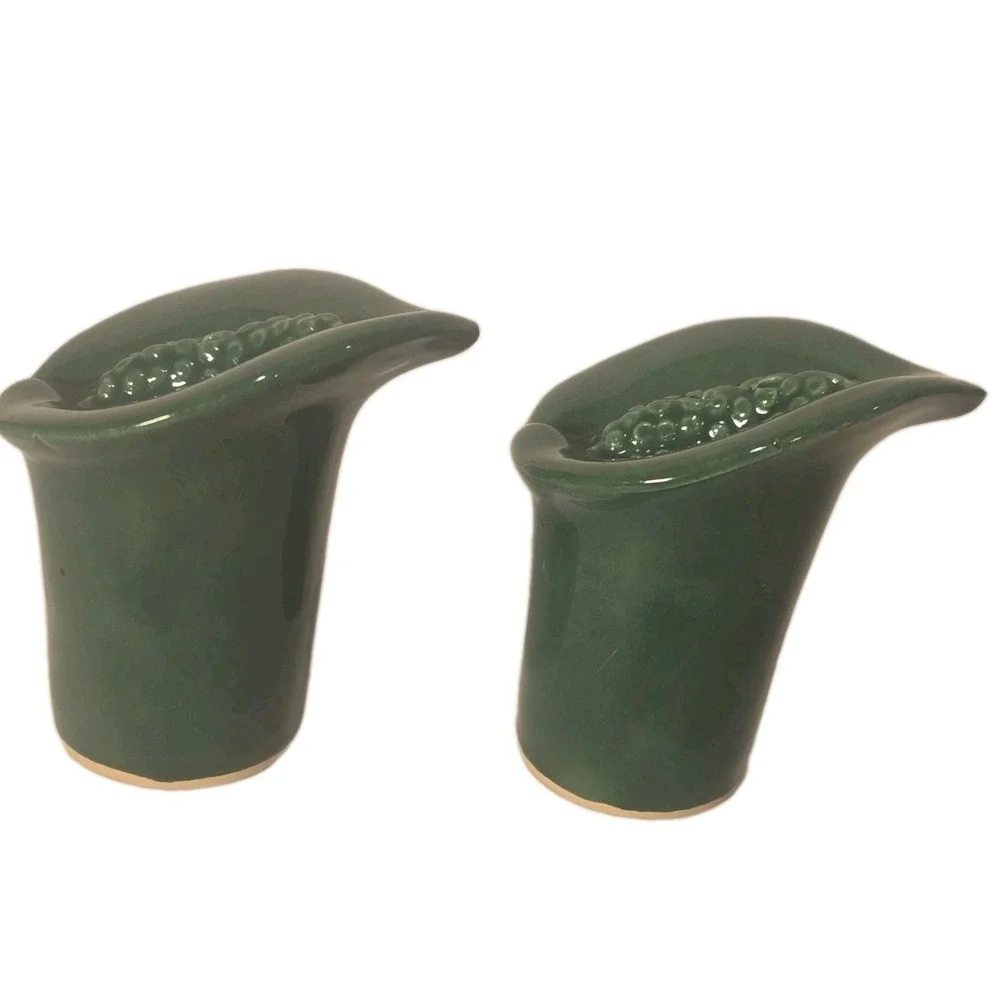 Green Glossy Ceramic Salt & Pepper Shakers Set of 2, Solid, Decorative